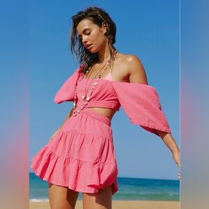 Free People Cross of Sunlight endless summer cutout open back mini dress pink L